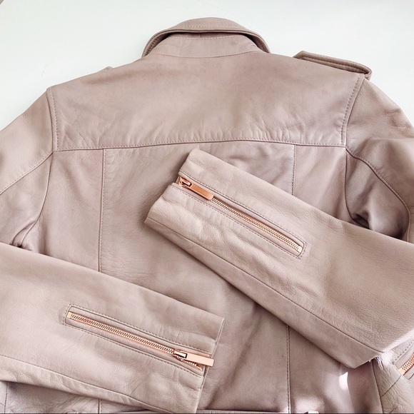 $495‼️TRUE RELIGION SHEEP LEATHER MOTO JACKET CROPPED Mauve Motorcycle Luxury XS - Picture 8 of 8